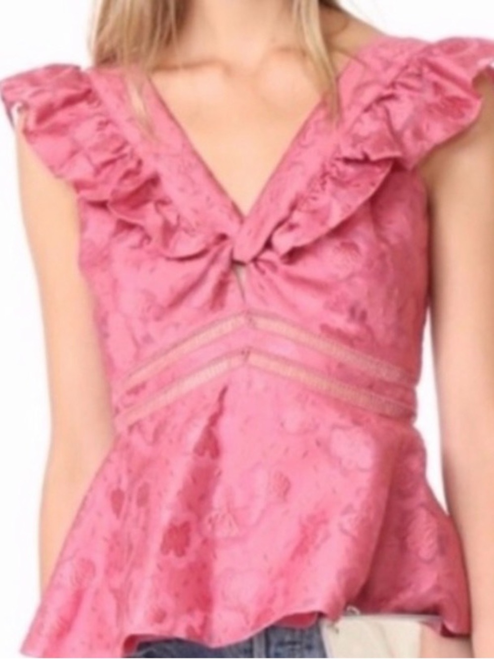Rebecca Taylor Aly Fil jacquard coupe ruffle blouse EUC